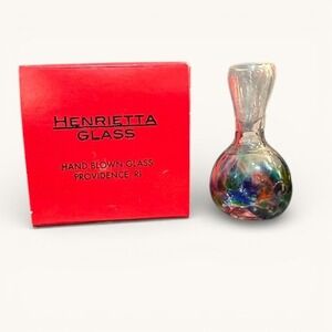 Henrietta Glass USA Hand Blown Art Glass Miniature Vase Multi Color Swirl